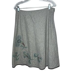 J.Jill Elegant Gray Stretch Floral Embroidered Wool Blend A-Line Skirt. Size 12.